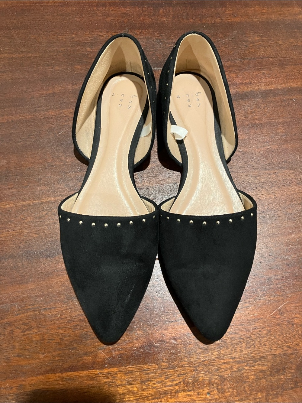 a new day Black Pointed-Toe D'Orsay Flats with Gold Studs